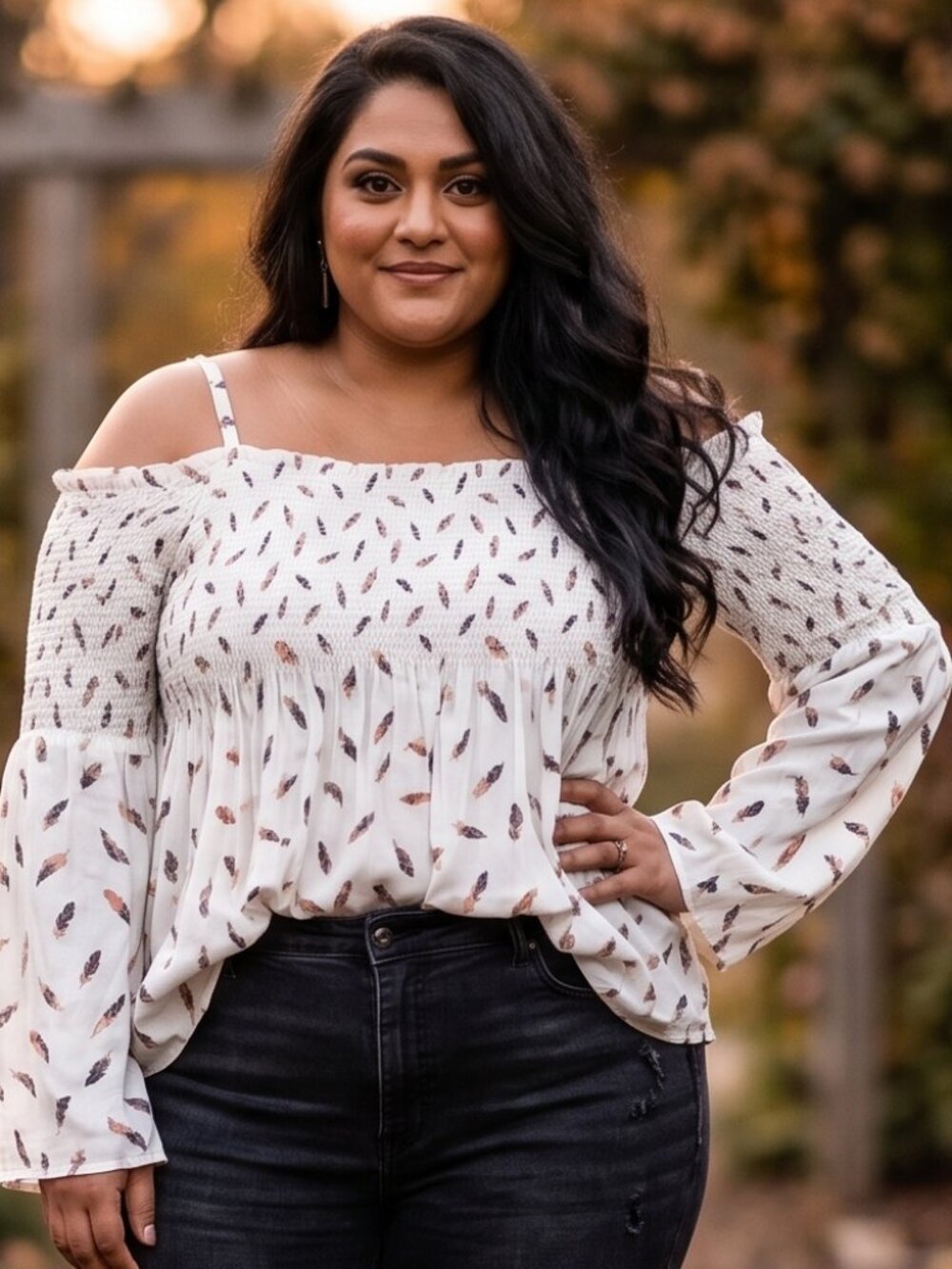 Torrid White Feather Cold Shoulder Long Sleeve Top 2XL